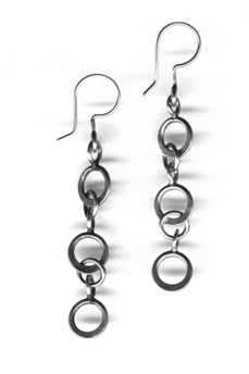 MOON $120-sterling silver earrings with hammered rings and lightly brushed surface (2" long not including ear wire)